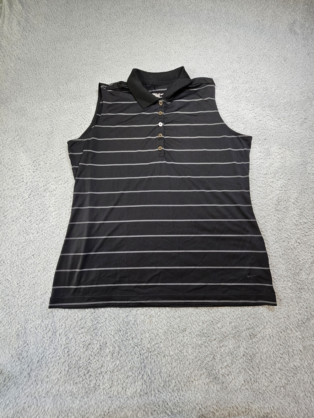 Women's Nike Black Sleeveless Polo Tank with Thin Gray Stripes